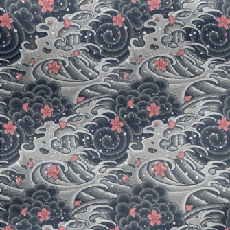 Sakura Waves Jersey Backed Fleece