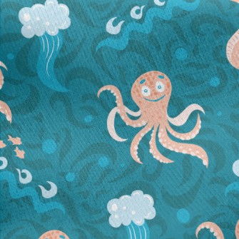 Octopus And Seahorse Jersey Backed Fleece