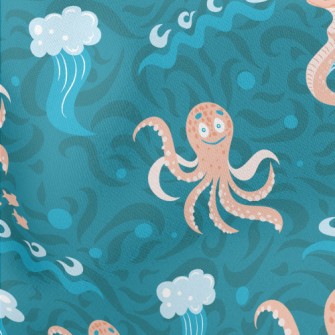 Octopus And Seahorse Lightweight Cotton Poplin