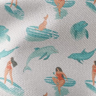 Surfer Girl With Dolphin Waterproof Canvas