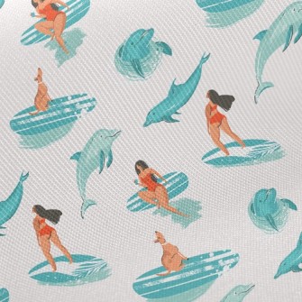 Surfer Girl With Dolphin Twill