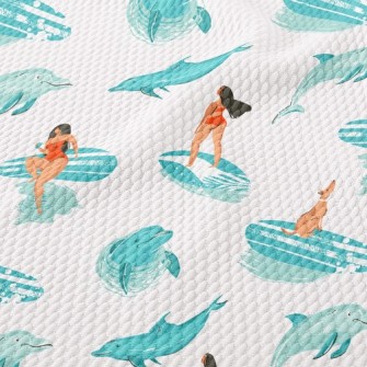 Surfer Girl With Dolphin Birdseye Piqué