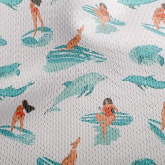 Surfer Girl With Dolphin Athletic Mesh Flat Back