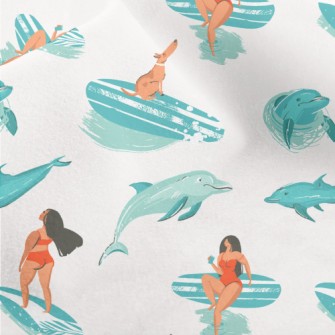 Surfer Girl With Dolphin Micro Fleece
