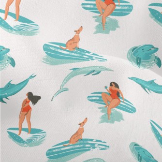 Surfer Girl With Dolphin Lightweight Performance Linen