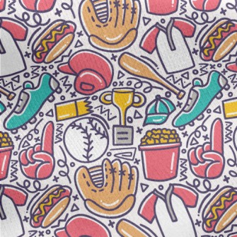 Cartoon Baseball Doodle Jersey Backed Fleece