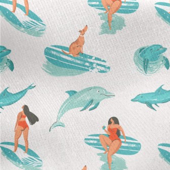 Surfer Girl With Dolphin Jersey Backed Fleece