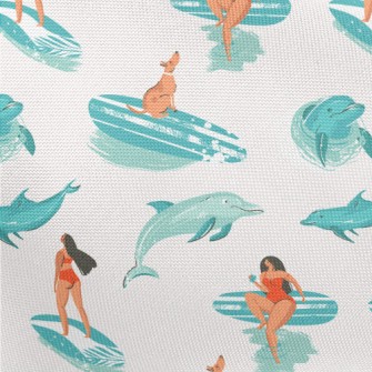 Surfer Girl With Dolphin Pongee
