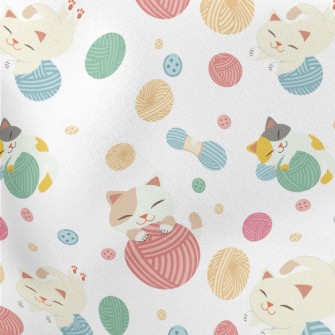 Cat Playing With Yarn Lightweight Cotton Poplin
