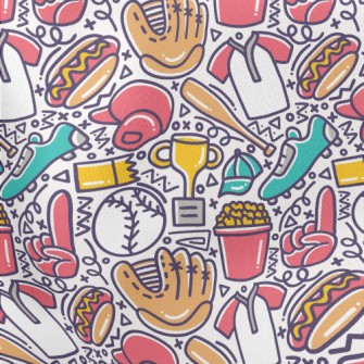 Cartoon Baseball Doodle Lightweight Cotton Poplin
