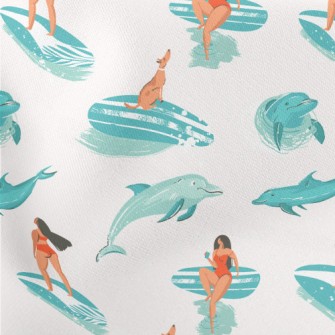Surfer Girl With Dolphin Lightweight Cotton Poplin