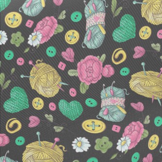 Flower Wool Buttons Midweight Cotton Poplin