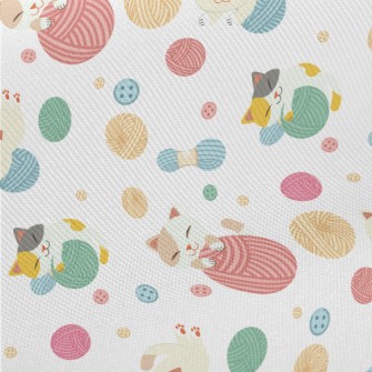 Cat Playing With Yarn Midweight Cotton Poplin