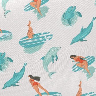 Surfer Girl With Dolphin Midweight Cotton Poplin