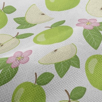 Green Apples And Small Flowers Performance Linen