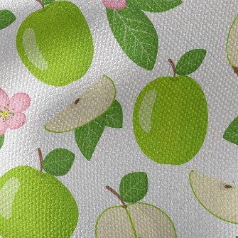 Green Apples And Small Flowers Waterproof Canvas