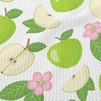 Green Apples And Small Flowers Birdseye Piqué