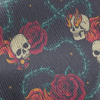 Bright Red Rose Flame Skull Standard Corduroy