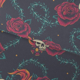 Bright Red Rose Flame Skull Waterproof Oxford