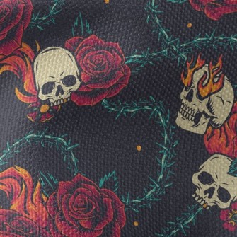 Bright Red Rose Flame Skull Waterproof Canvas