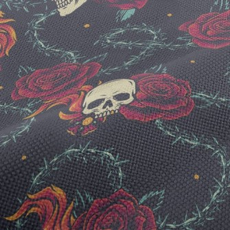 Bright Red Rose Flame Skull Performance Linen