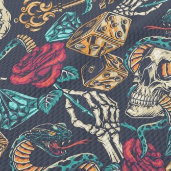Horror Skull Rose Snake Birdseye Piqué