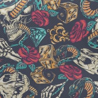 Horror Skull Rose Snake Twill