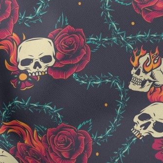 Bright Red Rose Flame Skull Stretch Ponte