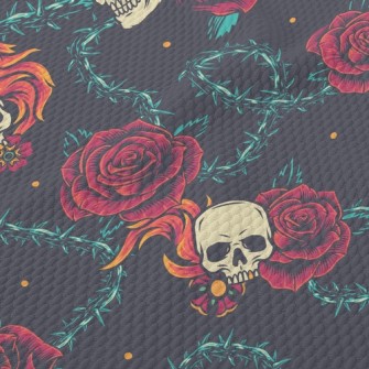 Bright Red Rose Flame Skull Birdseye Piqué