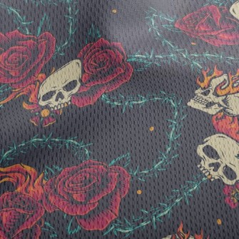 Bright Red Rose Flame Skull Athletic Mesh Flat Back