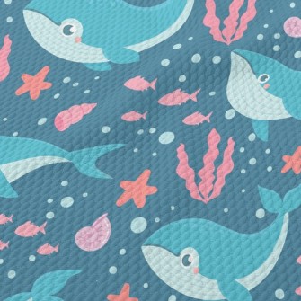 Whale Swimming In The Sea Birdseye Piqué