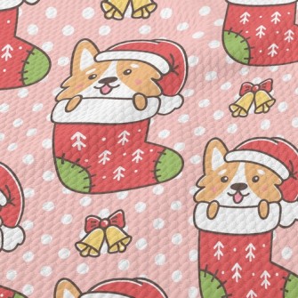 Cartoon Corgi Christmas Stocki Birdseye Piqué