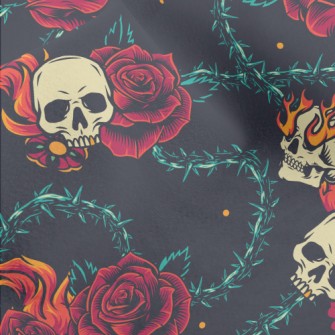 Bright Red Rose Flame Skull Micro Fleece