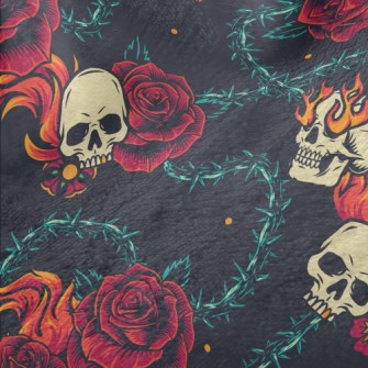 Bright Red Rose Flame Skull Minky