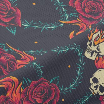 Bright Red Rose Flame Skull Piqué