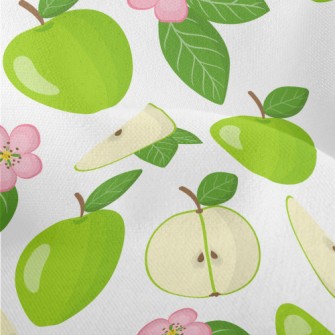 Green Apples And Small Flowers Lightweight Performance Linen