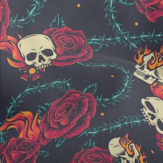 Bright Red Rose Flame Skull Lightweight Performance Linen