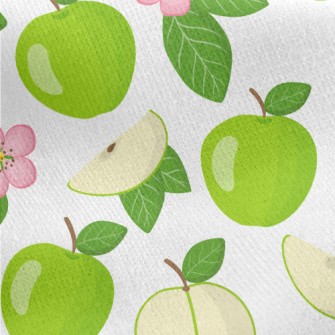 Green Apples And Small Flowers Jersey Backed Fleece