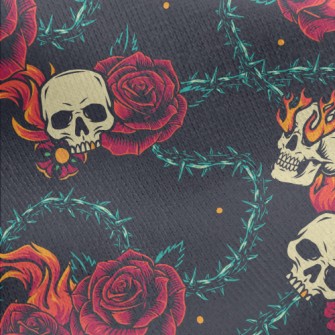 Bright Red Rose Flame Skull Jersey Backed Fleece