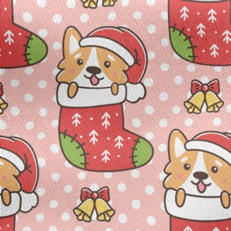 Cartoon Corgi Christmas Stocki Jersey Backed Fleece