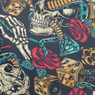 Horror Skull Rose Snake Pongee