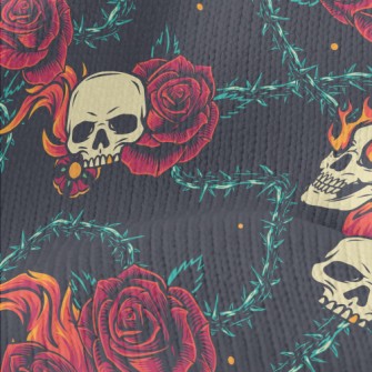 Bright Red Rose Flame Skull Stretch Jersey