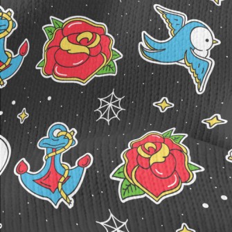 Blue Bird And Rose Stretch Jersey