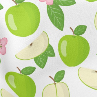 Green Apples And Small Flowers Lightweight Cotton Poplin