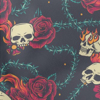 Bright Red Rose Flame Skull Lightweight Cotton Poplin