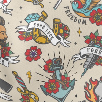 Retro Funny Tattoo Pictures Lightweight Cotton Poplin