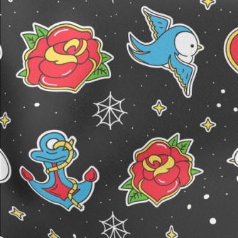 Blue Bird And Rose Lightweight Cotton Poplin