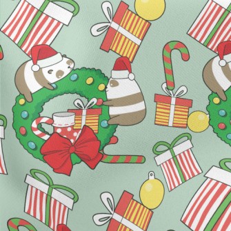 Happy Christmas Cat Bear Lightweight Cotton Poplin