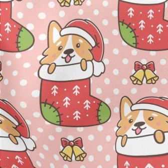 Cartoon Corgi Christmas Stocki Lightweight Cotton Poplin