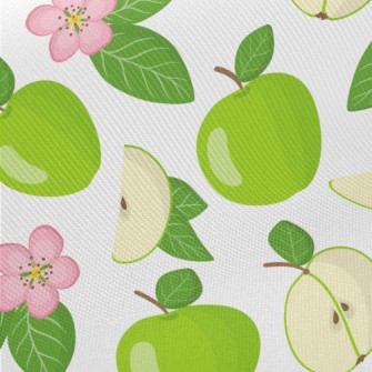 Green Apples And Small Flowers Midweight Cotton Poplin